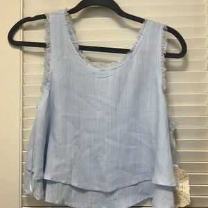 Altar’d State Cropped Blue Frayed Tank
